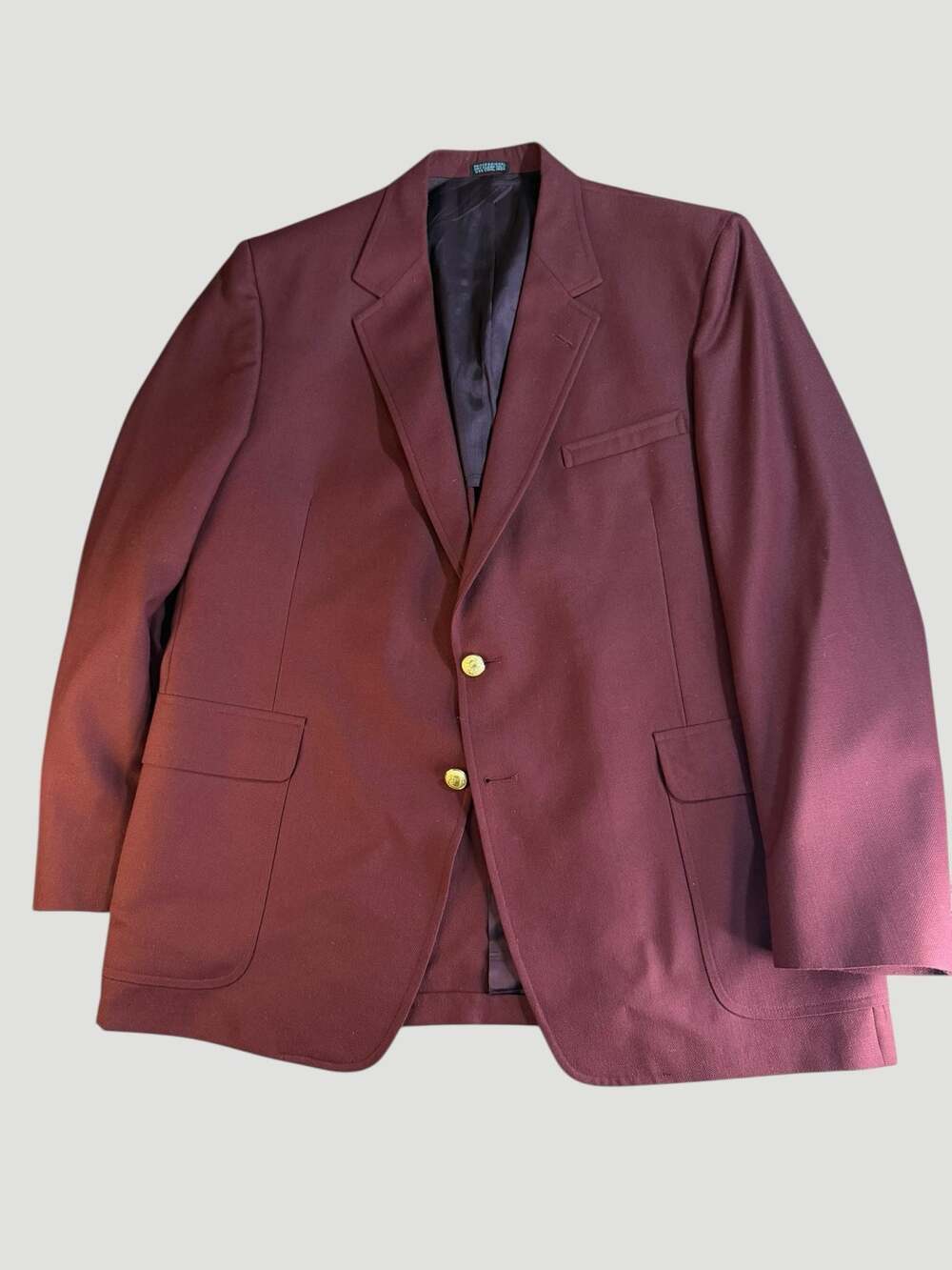 Vintage Jack Kahn Men's Burgundy Hopsack Blazer with Gold Buttons